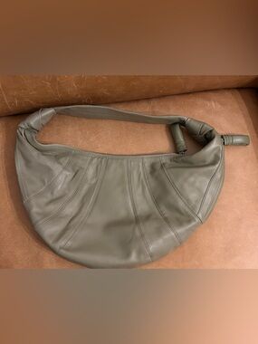Leather Hobo Shoulder Bag in sage
